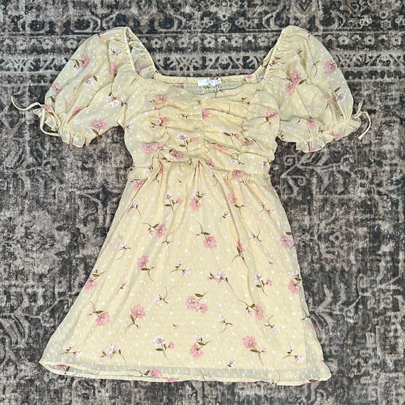 Women’s LUSH Yellow & Pink Floral Dress • Vacation Resort Wear Summer Dress - Picture 2 of 9